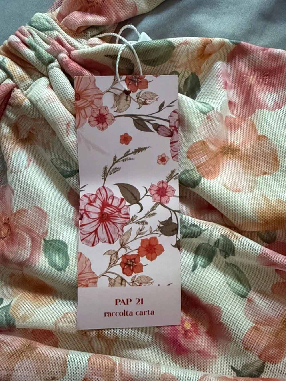 SHEIN Cream One-Shoulder Floral Crop Top with Pink & Coral Flowers - Picture 2 of 4